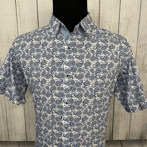 Cremieux Other - Cremieux Men's Blue & White Paisley XL Cotton Short Sleeve Button-Down Shirt NWT